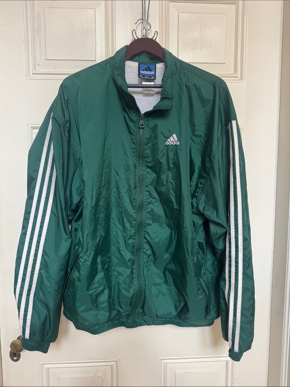 adidas Green Windbreaker Jacket with White Stripes